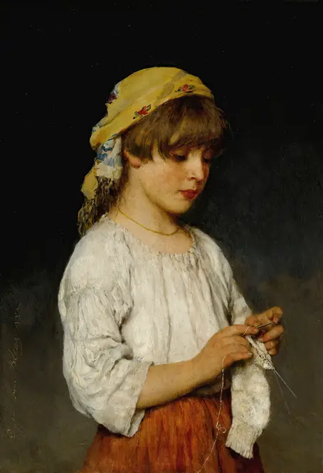 Knitting Girl With Headscarf (1885)